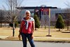 Deb out side of Clinton Library in Little Rock, AR