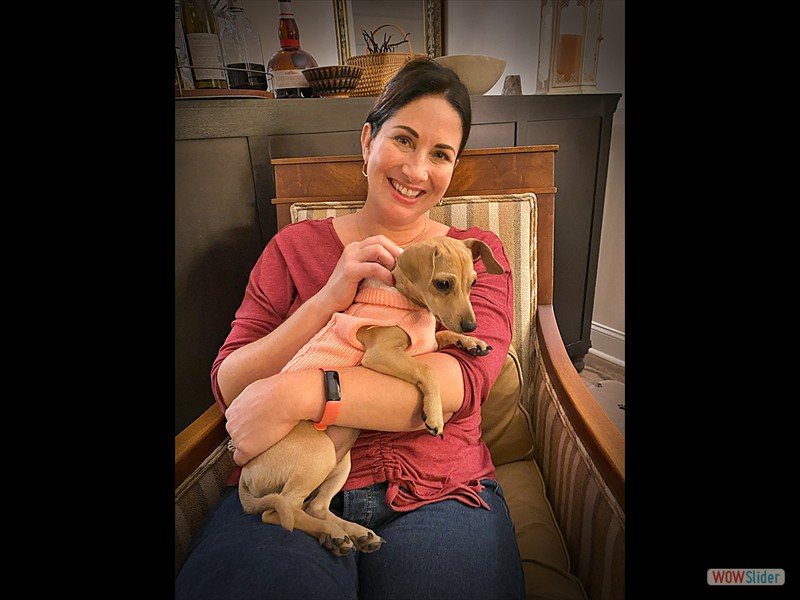 Lindsey holding our new puppy, Lucy