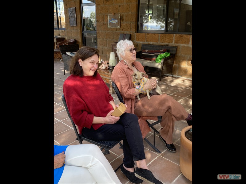 Johanne and Deb with Lucy -Secret Santa at Roger and Johanne's