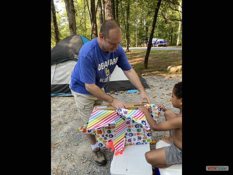 Parks opening his birthday present